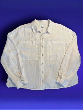 Cynthia Rowley White 100% Linen Button-Front Short Boxy Shirt sz L